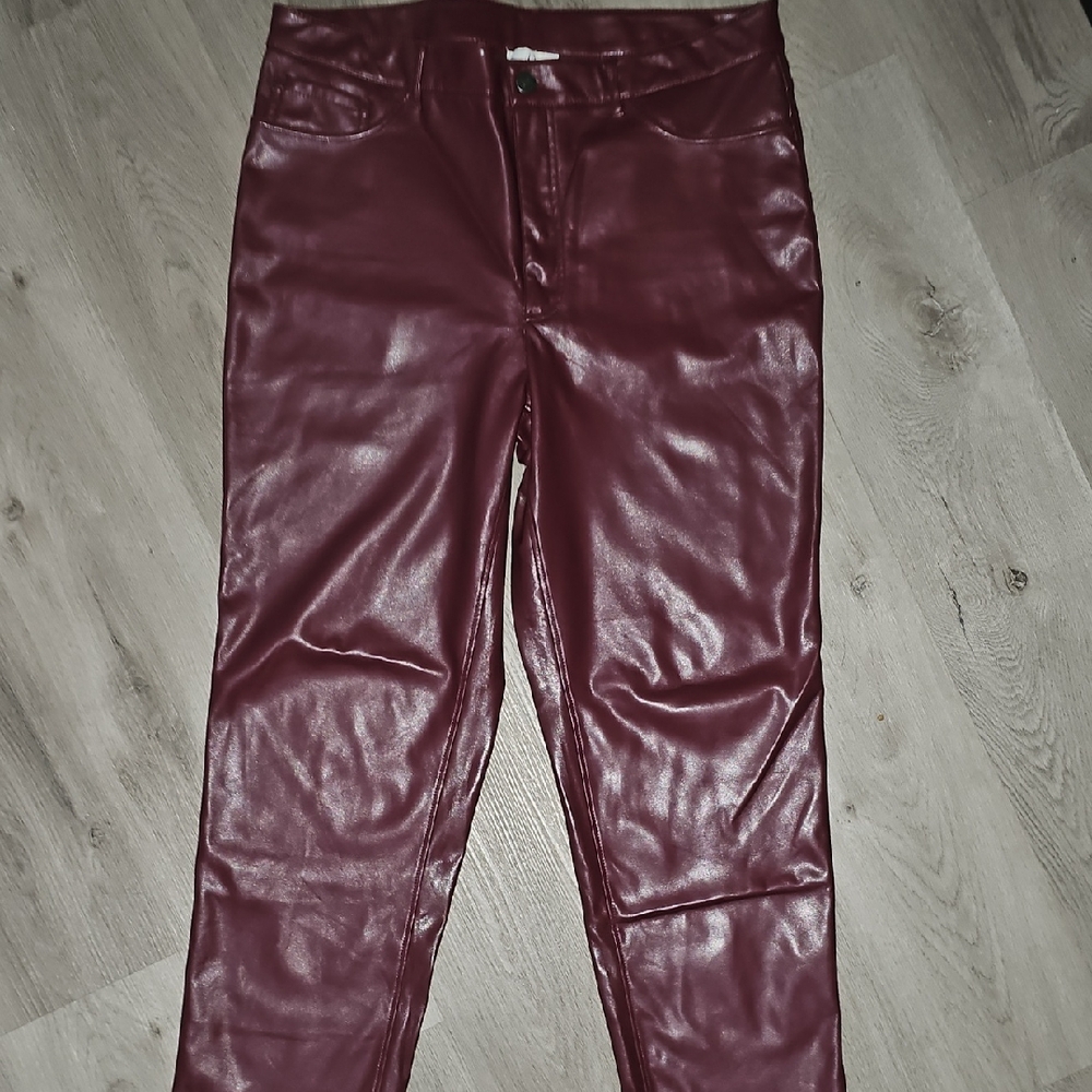 Joie Burgundy Faux Leather Straight Leg Pants